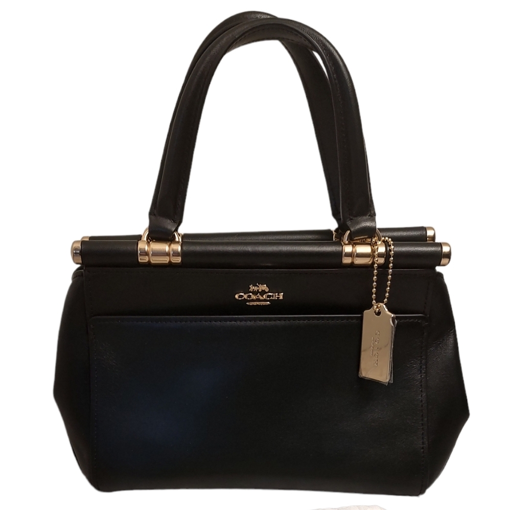 COACH Grace Bag 20 Framed Dowel Calf Leather Crossbody Tote Satchel Black 31918 - Picture 4 of 16